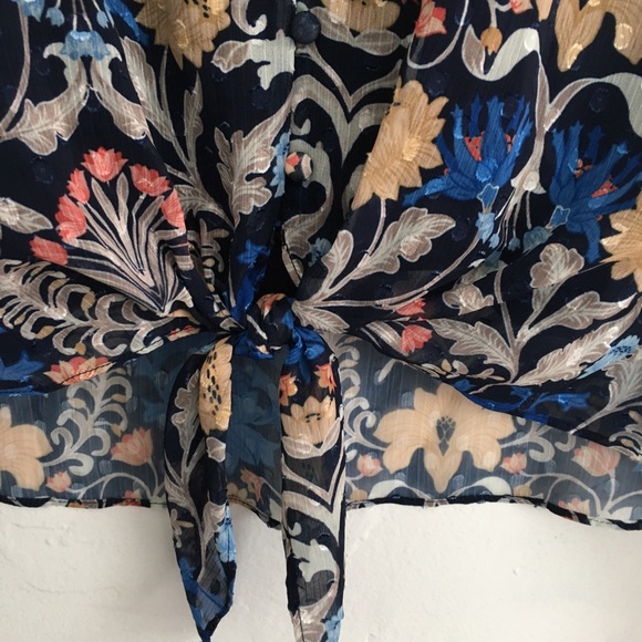 INC blouse Floral Print  Brit top smocked plus size buttons up front tie - Picture 14 of 15